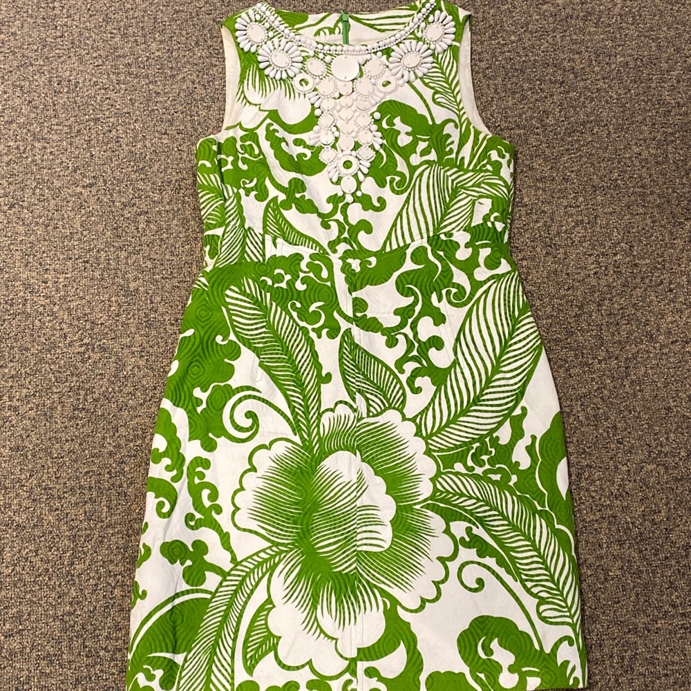 🍀 Milly Green & White Beaded Paisley Dress
